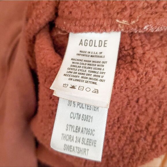 Agolde Thora Sweatshirt 3/4 Sleeve Rust Crew Puff Sleeve Cotton Pullover Size XS - Picture 5 of 6